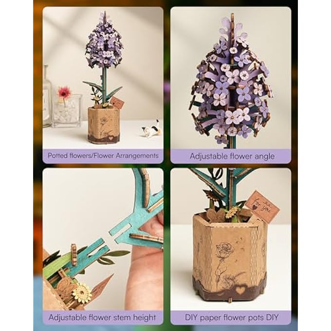 3D PUZZLE FLOWERS WOODEN MODEL KITS FOR ADULTS TO BUILD, ARTIFICIAL FLOWERS FOR DECORATION, HOME DECOR ACCESSORIES LIVING ROOM, GIFTS FOR WOMEN ON VALENTINE'S DAY, FLOWER BOUQUET TW021 - Image 3